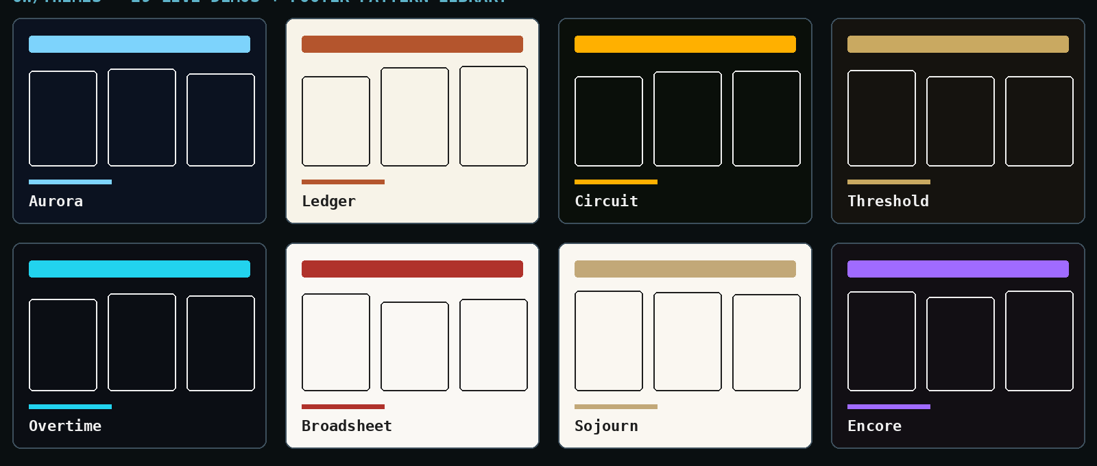 Grid of live theme demo previews